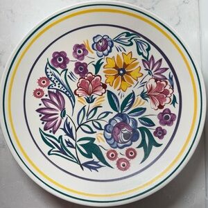 Vibrant Handpainted Poole Pottery Floral Ceramic Dinner Plate/Charger